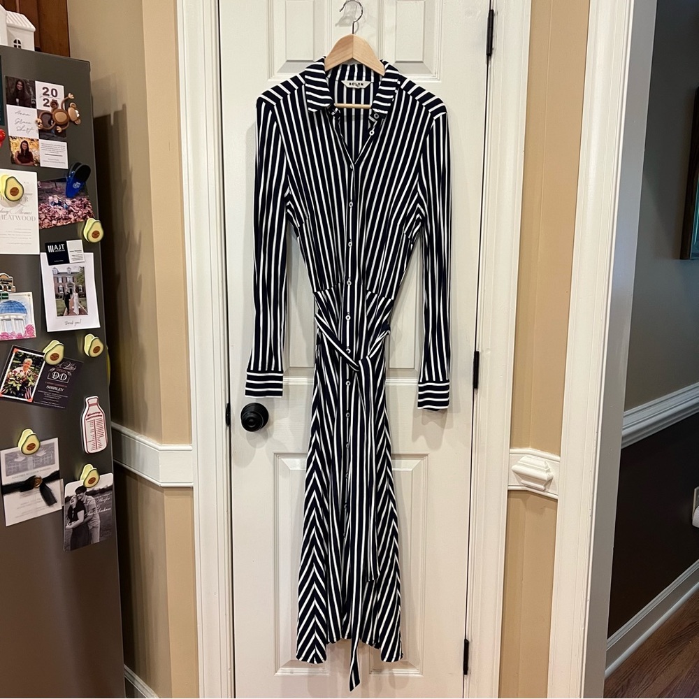 NEW Boden Marcia Dress Women 10 Long Jersey Shirtdress Striped Tie Belt Nautical - Picture 3 of 8